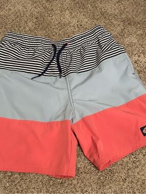 Vineyard Vines Kids Colorblock Swim Trunks - Navy, Light Blue, Coral